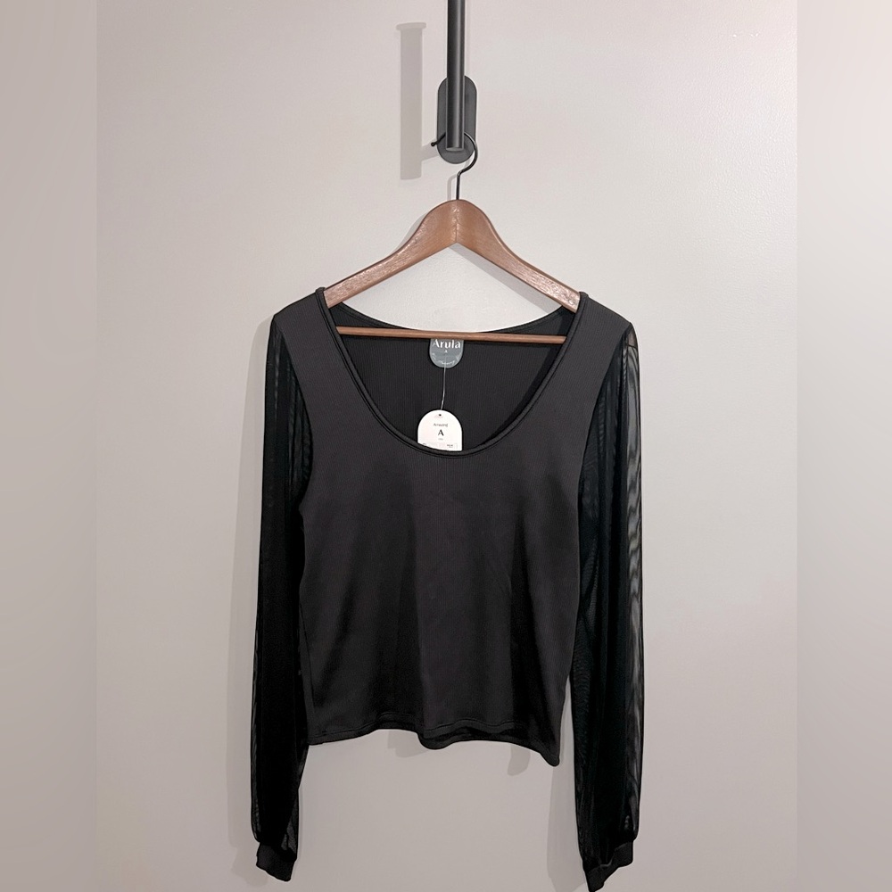 Arula sheer, mesh sleeve top